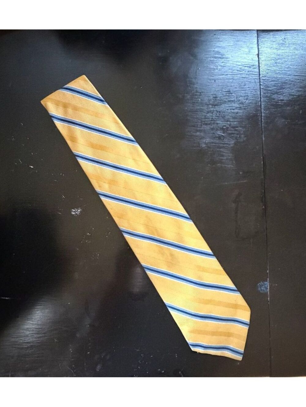 Brooks Brothers 346 Men's Silk Tie Yellow Gold Navy Blue Repp Stripe Necktie